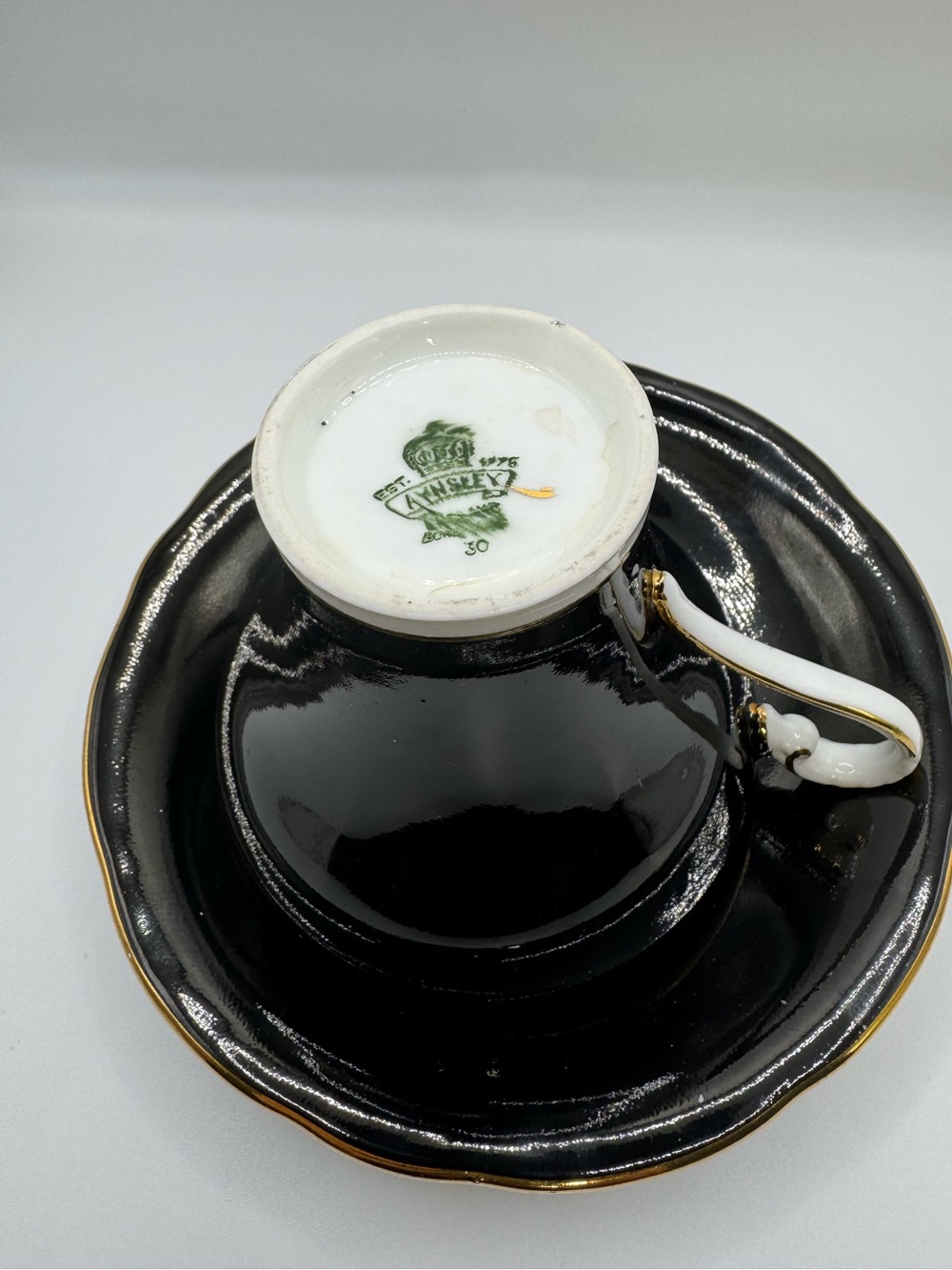 Vintage 1930s Aynsley Black Corset Teacup & Saucer Set Rose 30 - Picture 2 of 6